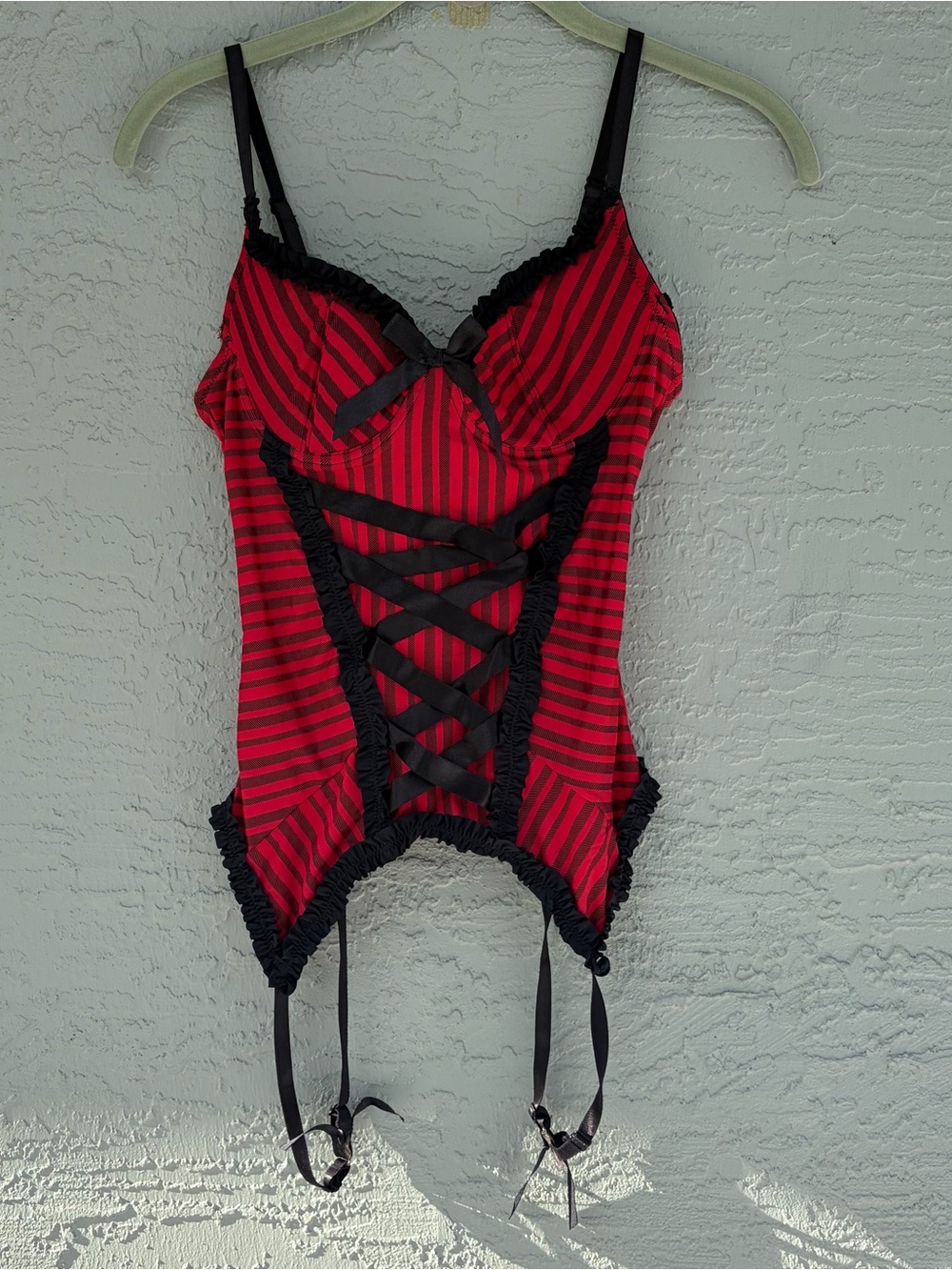 Morbid Threads Corset Bustier Womens Red Black Striped Y2K Gothic 34B